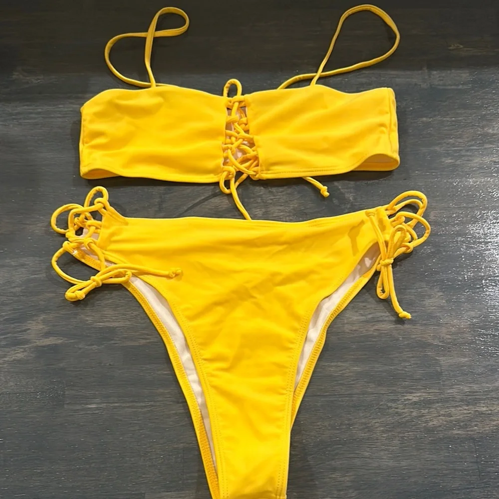 Yellow Lace-Up Bikini Set - Picture 3 of 3